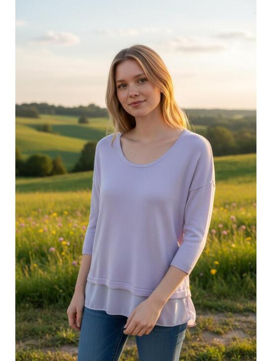 Express Tops - Express Lavender Layered Hem Sweater with Sheer Detail